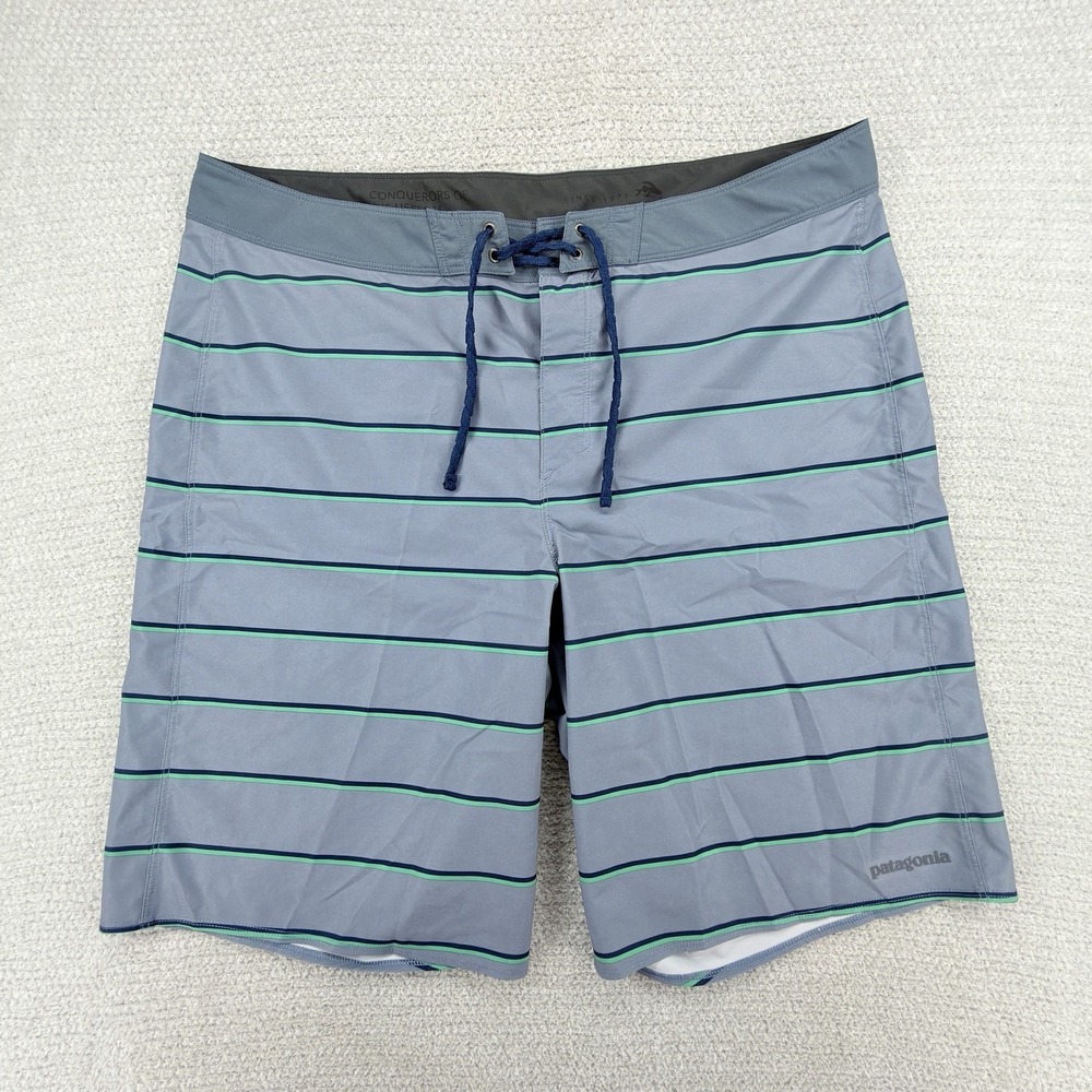 Patagonia Hydropeak‎ Boardshorts 21" 38 Gray Stripe Surf Swim Shorts Stretch